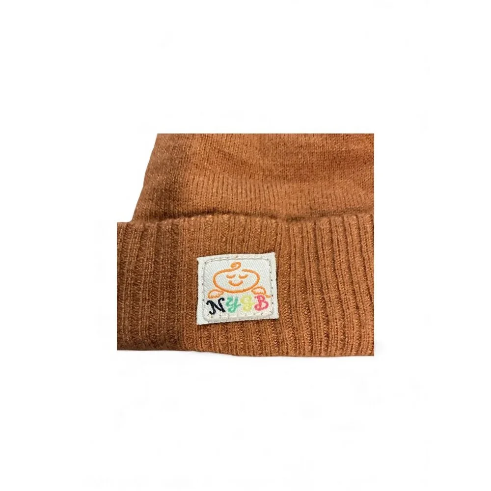 Newborn Brown Knit Pom-Pom Hat & Mittens‎ Set With Bear Patch